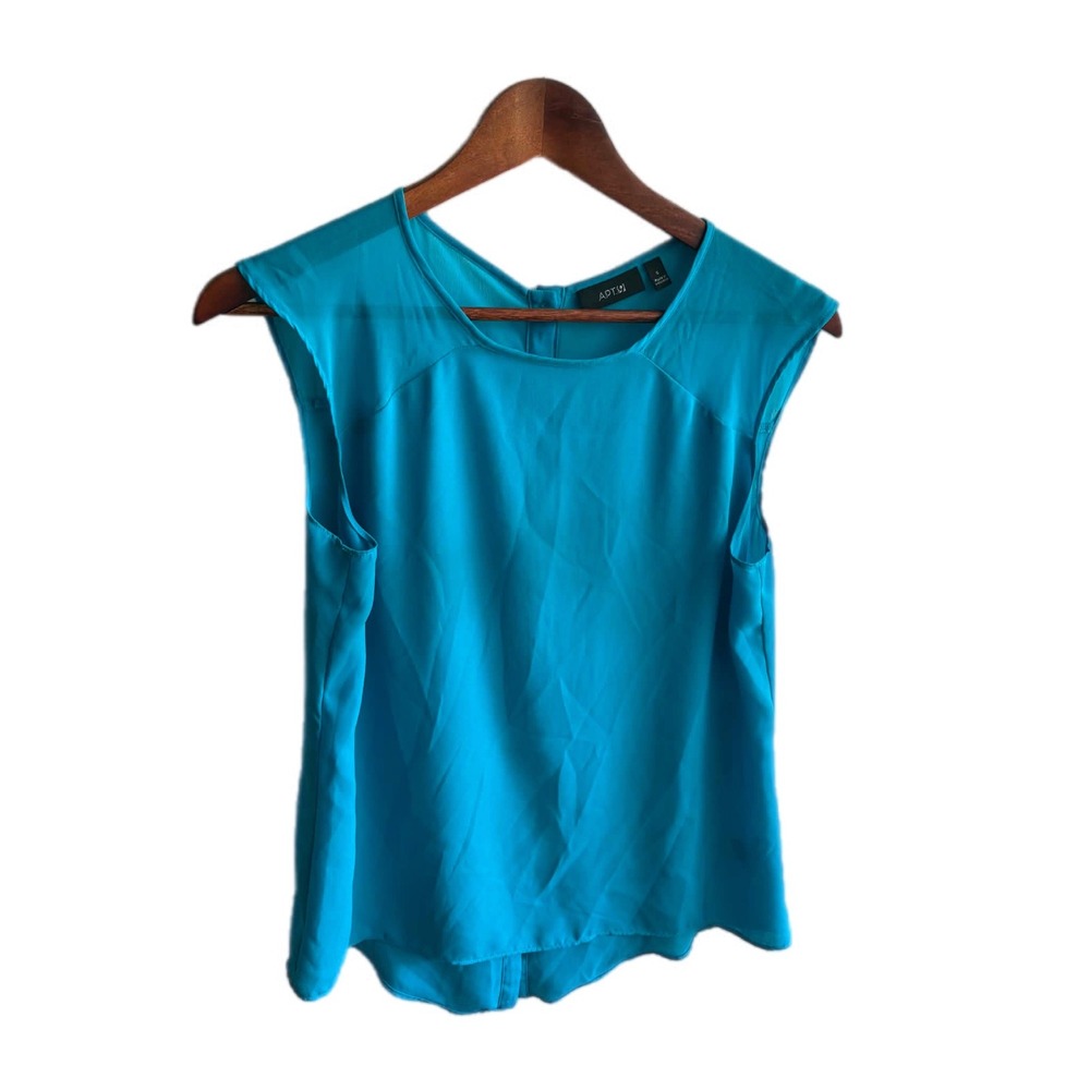 Apt 9 Sleeveless Blouse Womens Small Teal Blue Excellent Button Back Shell Top